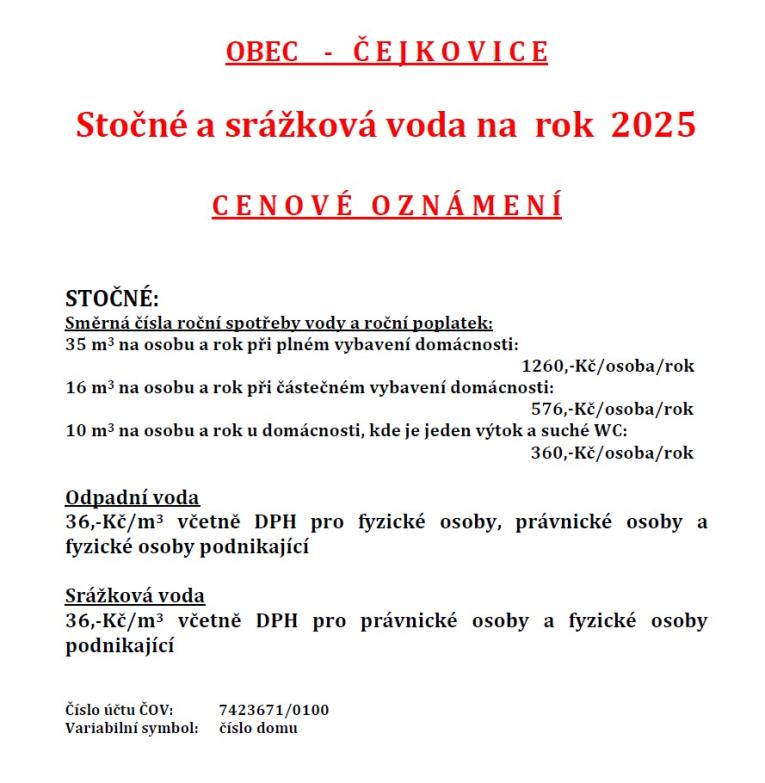 Cenové oznámení 2025